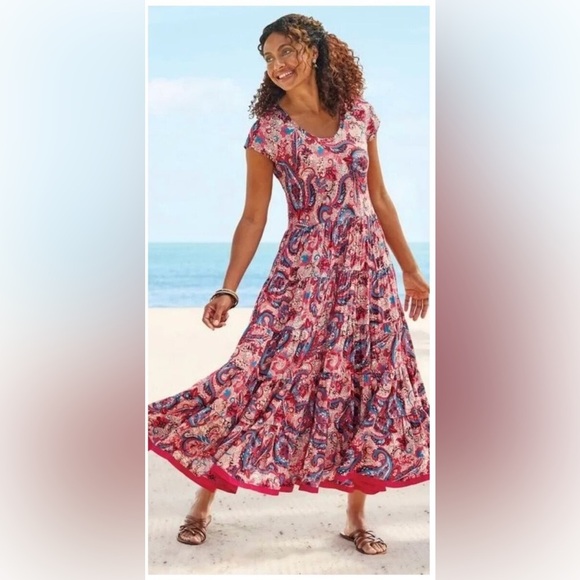 Soft Surroundings paisley Pink Maxi Sundress Resort Wear size medium - Picture 1 of 10